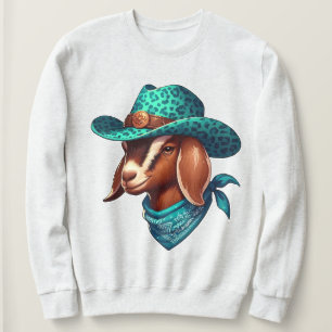 Goat Wearing a Stylish Cowboy Hat and Bandanna Sweatshirt