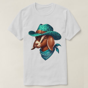 Goat Wearing a Stylish Cowboy Hat and Bandanna T-Shirt