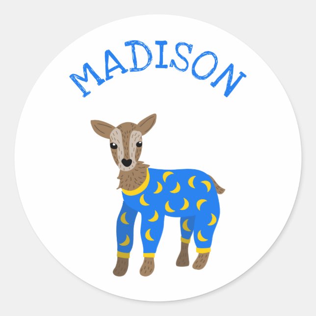 Goat Wearing Pyjamas Illustration Personalised Classic Round Sticker (Front)