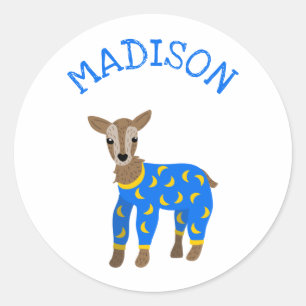 Goat Wearing Pyjamas Illustration Personalised Classic Round Sticker