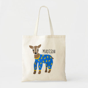 Goat Wearing Pyjamas Illustration Personalised Tote Bag