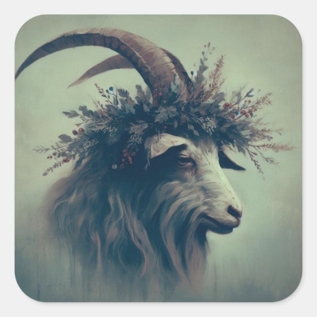 Goat Wearing Wreath Vintage Illustration  Square Sticker (Front)