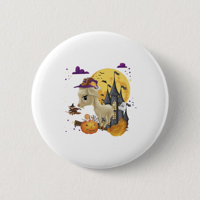Goat Witch Broom Pumpkin Halloween Costume 6 Cm Round Badge (Front)