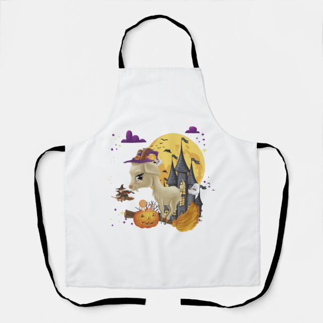 Goat Witch Broom Pumpkin Halloween Costume Apron (Front)