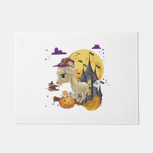 Goat Witch Broom Pumpkin Halloween Costume Doormat (Front)