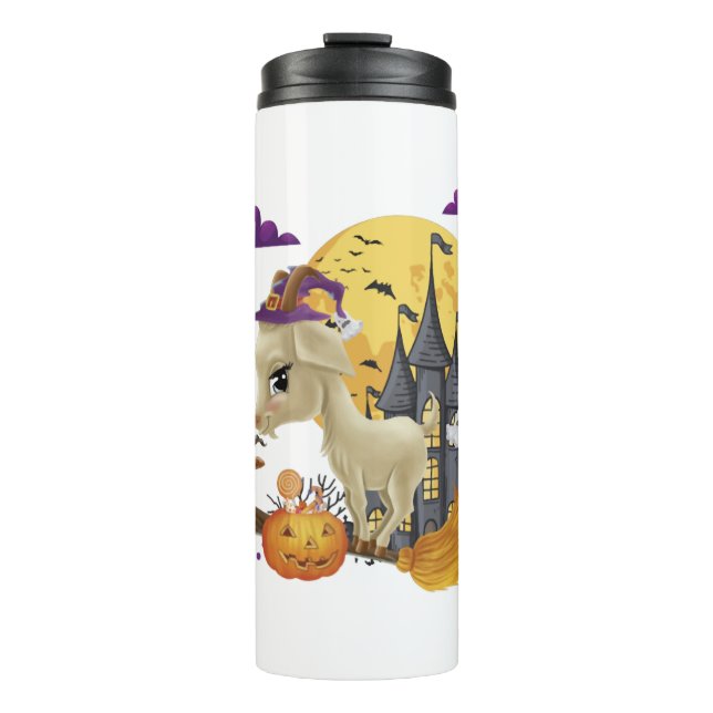 Goat Witch Broom Pumpkin Halloween Costume Thermal Tumbler (Front)