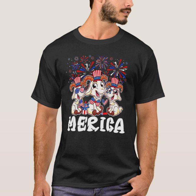 Goat With Fireworks Sunglasses Hat Merica  4th Of  T-Shirt (Front)