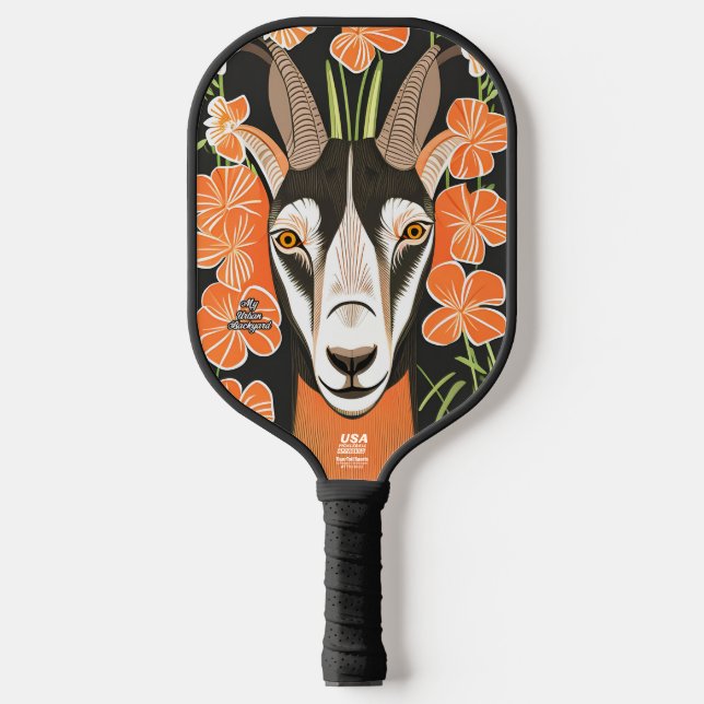 Goat with Flowers Personalised Pickleball Paddle (Front)