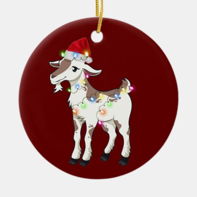 Goat With Hat Scaft Christmas Ceramic Tree Decoration (Front)