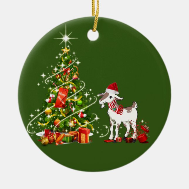 Goat With Hat Scafts  Christmas Ceramic Tree Decoration (Front)