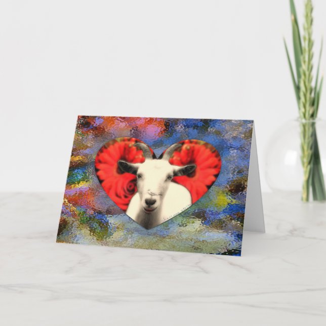 Goat With Heart Holiday Card (Front)