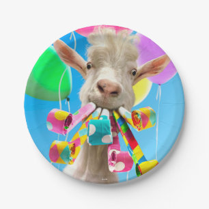 Goat with Party Blowers Paper Plate