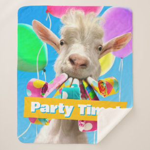 Goat with Party Blowers Sherpa Blanket