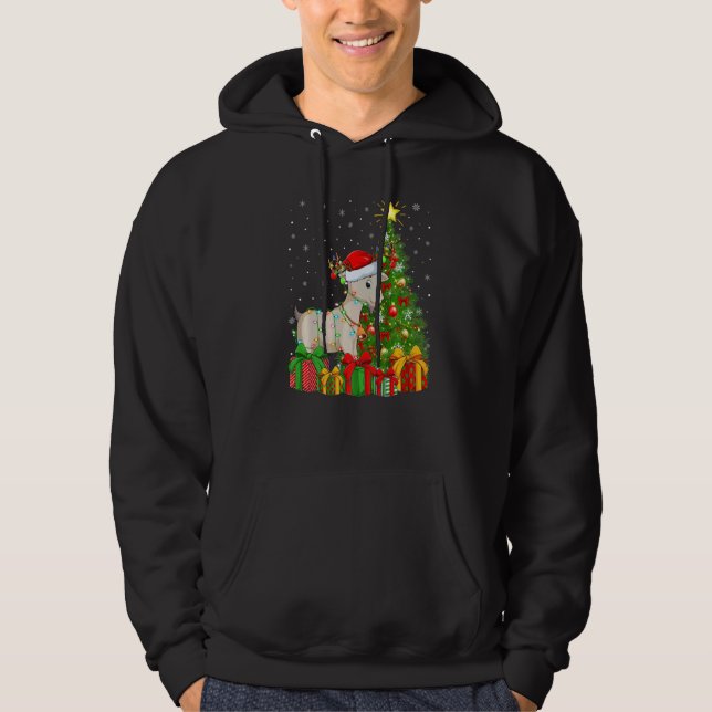 Goat  Xmas Holiday Santa Goat Christmas Tree Hoodie (Front)