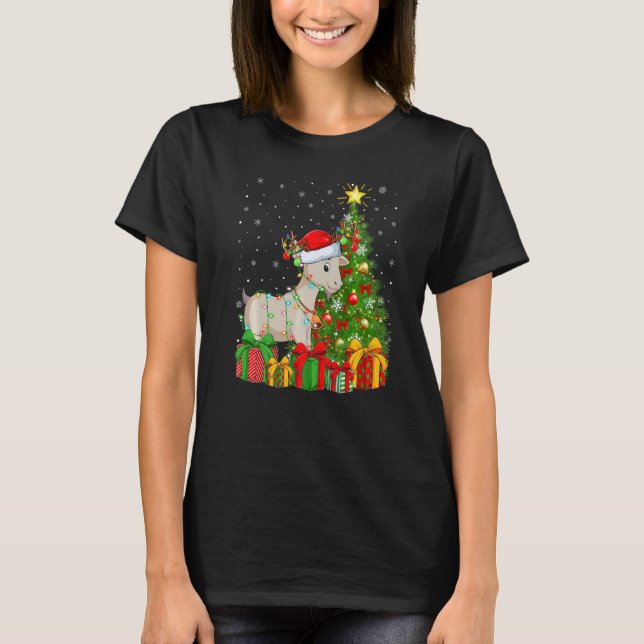 Goat  Xmas Holiday Santa Goat Christmas Tree T-Shirt (Front)
