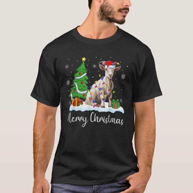 Goat Xmas Lighting Santa Hat Goat Merry Christmas  T-Shirt (Front)