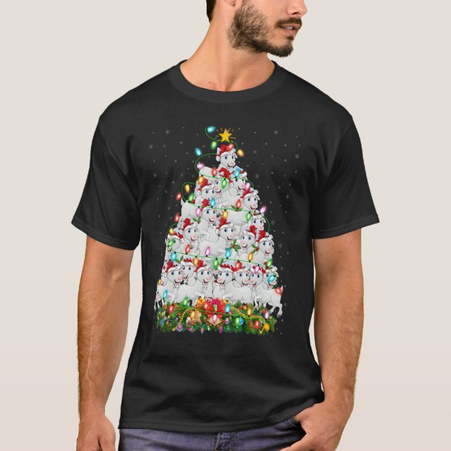Goat   Xmas Lights Santa Goat Christmas Tree T-Shirt (Front)