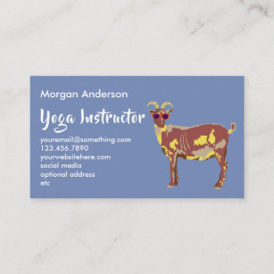 Goat Yoga Brown On Blue Custom Yoga Instructor Business Card