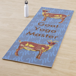 Goat Yoga Brown On Blue With Background Monogram Mat