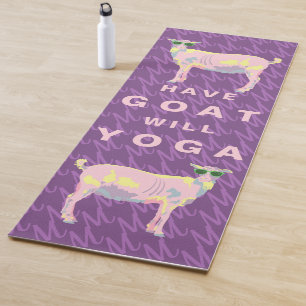 Goat Yoga Pastels On Purple Monogram Background Mat