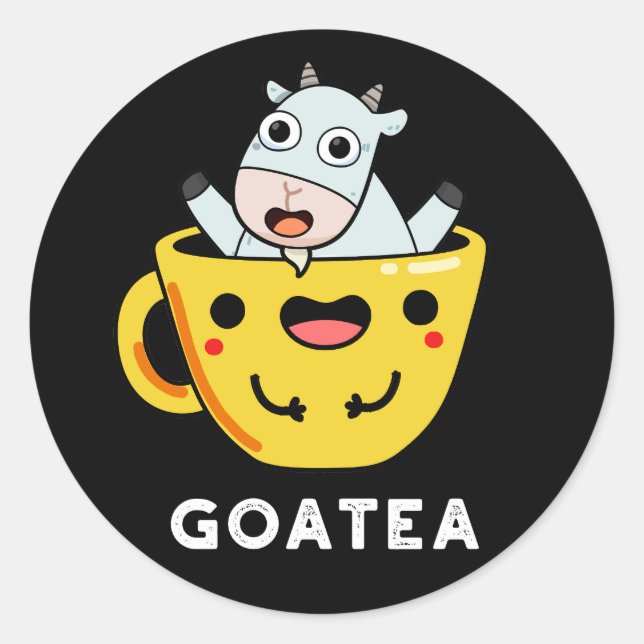 Goatea Funny Goat Tea Pun Dark BG Classic Round Sticker (Front)