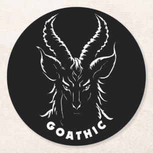 Goathic Gothic Pun Satanic Goat Round Paper Coaster