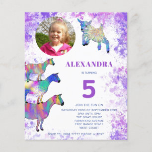 Goats 5th Birthday Photo Purple Budget invitation  Flyer