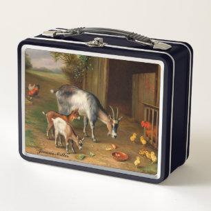 Goats And Chickens At The Farm Metal Lunch Box