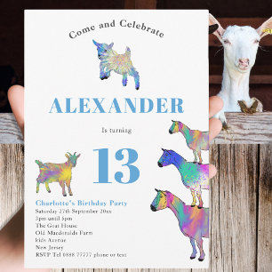 Goats Animal Themed 13th Birthday Party Invitation