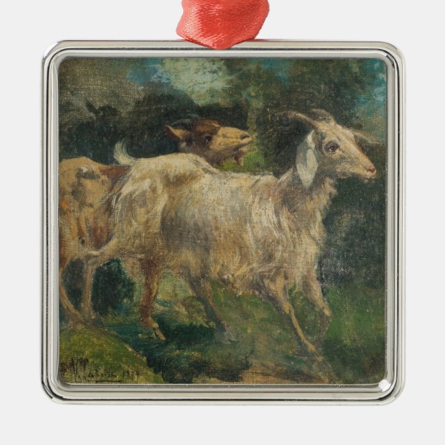 Goats (by Vincenzo Caprile) Metal Tree Decoration (Front)