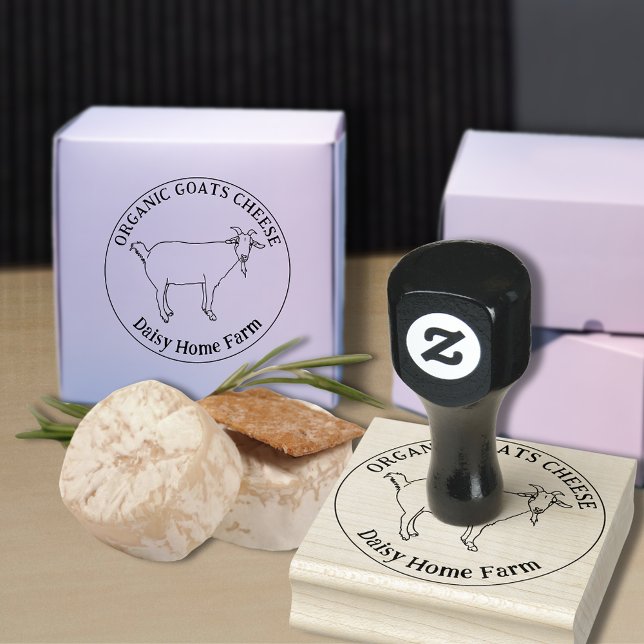 Goats Cheese Business Rubber Stamp (Goats cheese custom business ink rubber stamp with cute goat illustration )
