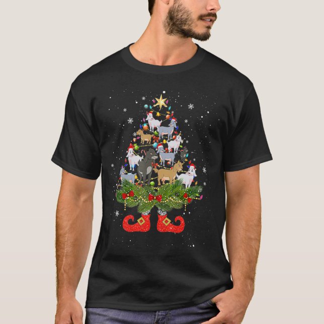 Goats Christmas Tree Lights Cute Santa Hat Lover  T-Shirt (Front)