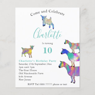 Goats Cute Colourful Animals 10th Birthday Budget Flyer