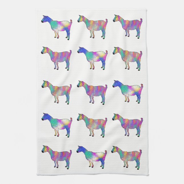 Goats Funky Colourful Illustration Artsy Animals Tea Towel (Vertical)