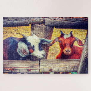 Goats Hood River Oregon. Christmas Greetings Jigsaw Puzzle