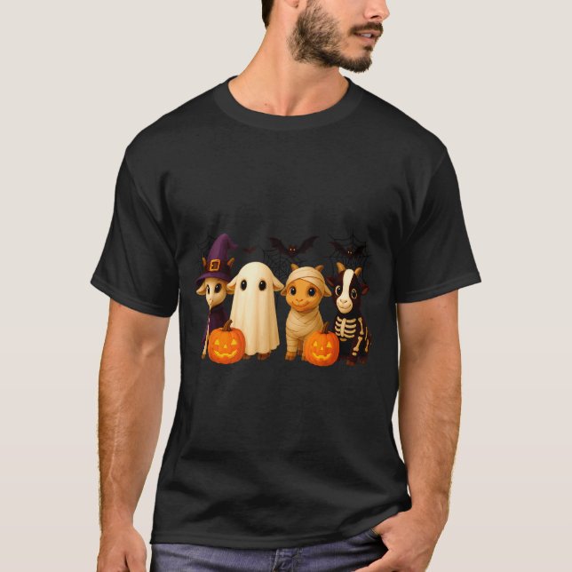 Goats In Witch Skeleton Ghost Costume Happy Hallow T-Shirt (Front)
