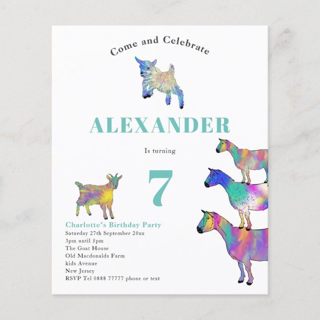 Goats Kids Birthday Party Budget Flyer (Front)
