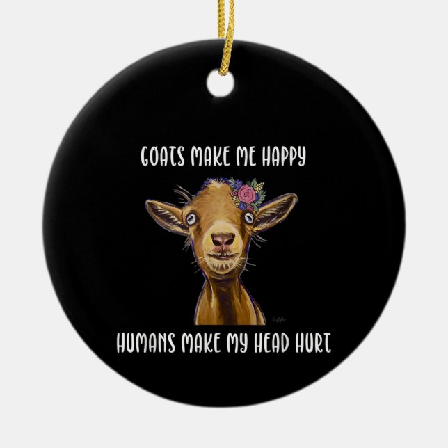 Goats Make Me Happy Goat Lover Ceramic Tree Decoration (Front)