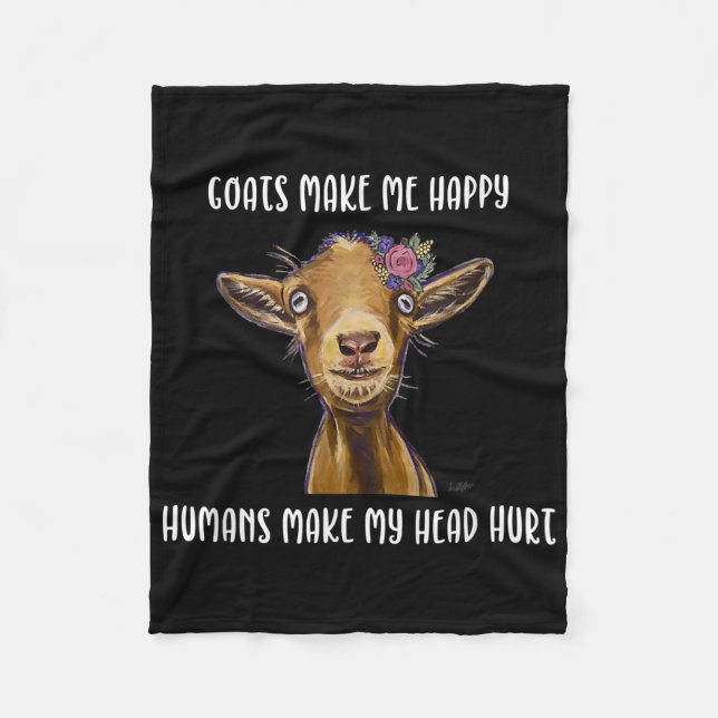 Goats Make Me Happy Goat Lover Fleece Blanket (Front)
