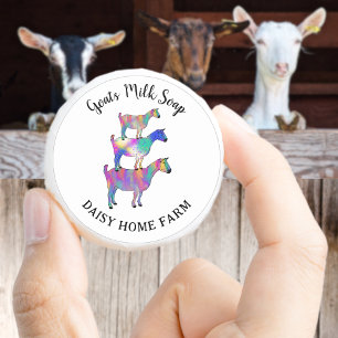 Goats Milk Soap add Name Colourful Farm Animal Art Classic Round Sticker