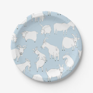 Goats playing - baby blue paper plate