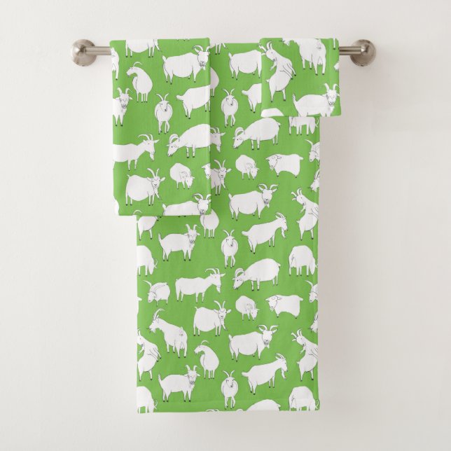 Goats playing - green bath towel set (Insitu)