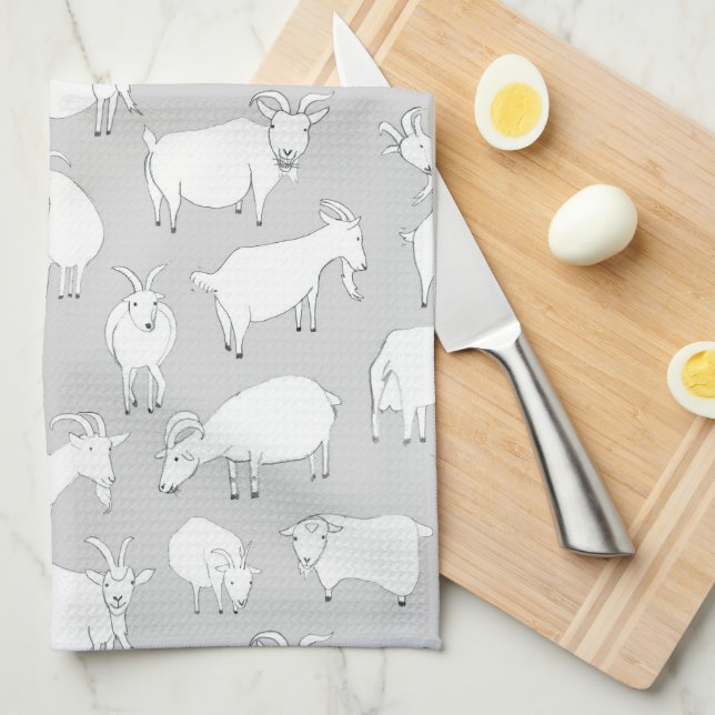 Goats playing - Grey Tea Towel (Quarter Fold)