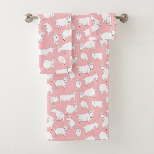 Goats Playing – Pink Bath Towel Set (Insitu)