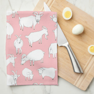 Goats Playing – Pink Tea Towel