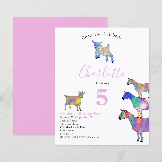 Goats Watercolor Girls Birthday Party Pink (Front/Back)