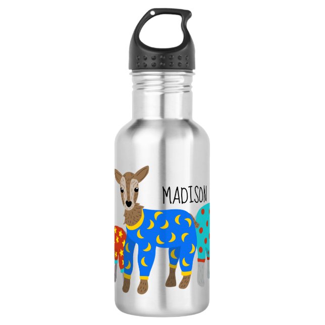 Goats Wearing Pyjamas Illustration Personalised 532 Ml Water Bottle (Front)