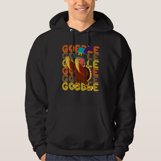 Gobble Dabbing Turkey Thanksgiving Day Pilgrim Boy Hoodie (Front)