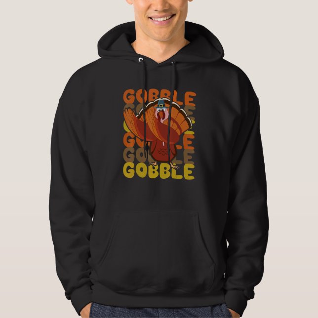 Gobble Dabbing Turkey Thanksgiving Day Pilgrim Boy Hoodie (Front)