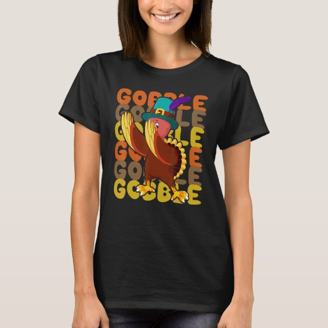 Gobble Dabbing Turkey Thanksgiving Day Pilgrim Boy T-Shirt (Front)